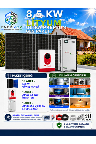 Enerivox 8.5Kw Ultra Premium Lityum Güneş Enerji Sistemi Paketi