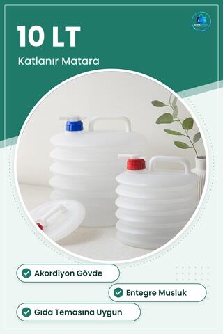 TARER Katlanır Kamp Matarası Akordiyon Musluklu 10 LT Su Bidonu Piknik Seyahat Acil Durum Taşıma