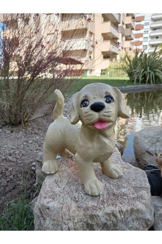 BilgeCe hoMe Golden Yavru Köpek Heykel Biblo, Alçı Heykel