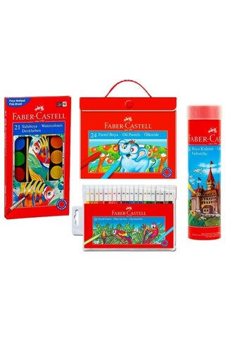 Faber Castell 4 Lü Boyama Seti 24 Renk Pastel+kuru+sulu+keçeli Ka