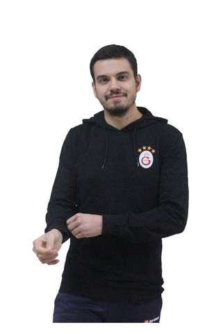 Galatasaray Forma Lisanslı Armalı Siyah Kapşonlu Sweatshirt