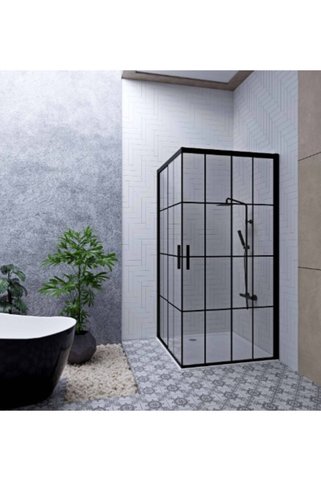 Blackline Siyah Köşe Siyah Çizgili 110x110 Duşakabin H: 190