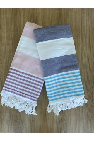Stelo de Maro Sailor Pamuk Havlu & Peştamal 2'li Set Pembe & Mavi 90x170 Cm