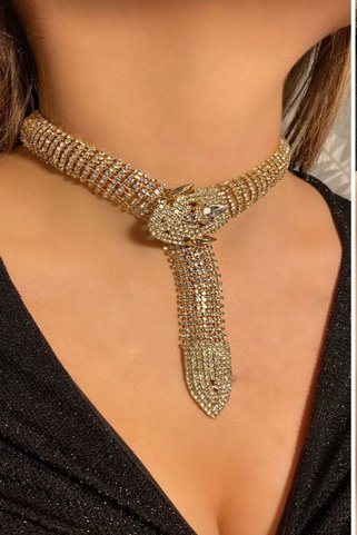 BB wikiki Taşlı Yılan Choker Kolye Gold