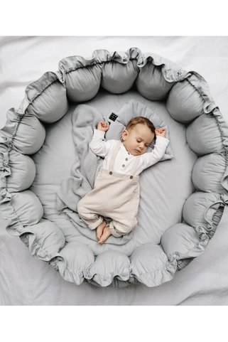 Jaju Baby Babynest Organik Kumaş Gri Açılır - Kapanır Oyun Minderi Jaju-babynest Bebek Yatağı Bebek Yuvası