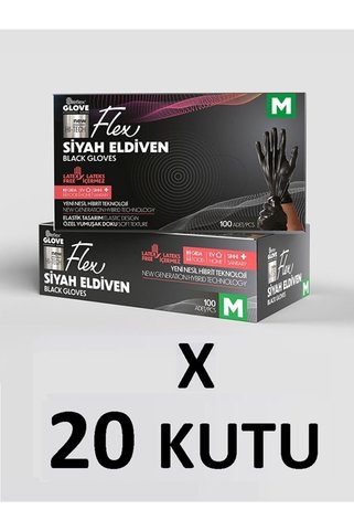 Reflex Flex Glove Pudrasız Siyah M Beden 20 Kutu ( 1 Koli )