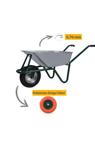 Kanat Mega Galvanizli Demonte El Arabası Poliüretan Dolgu Rulmanlı Teker 0.70 Mm Sac
