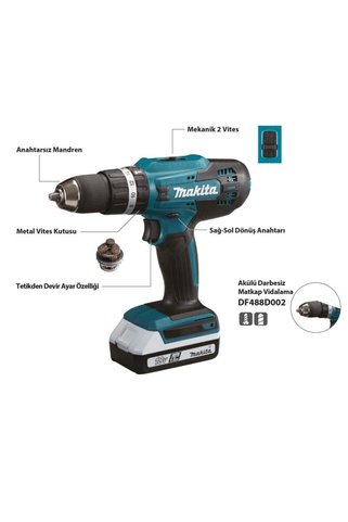 Makita Akülü Darbesiz Matkap Vidalama Df488d002