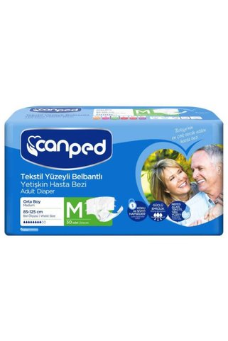 Canped Bel Bantlı Tekstil Yüzeyli Yetişkin Hasta Alt Bezi Orta Boy (M) | 30 Adet