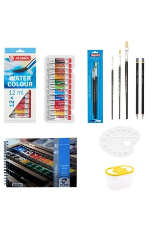 Talens Art Creation Sulu Boya Okul Seti + Van Gogh Suluboya Bloğu + Fırça Seti + Kalem + Palet + Fırça Kabı