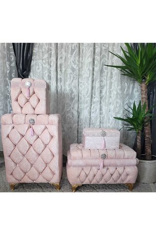 Kırçova Tekstil Duru Çeyiz Sandıkları 4 Lü Set Kirli Sepeti Ikili Çeyiz
