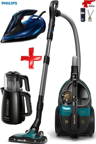Philips Marathon Ultimate Koldan Kumandalı Led Başlıklı Toz Torbasız Süpürge + 3000 Watt Akıllı Ütü+çaycı