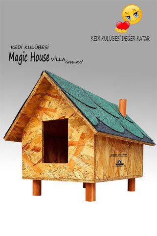 Kedigram Kedi Kulübesi Büyük Kedi Evi - Kedi Kulübesi Magıc House Villa Greenroof (yeşil) - Özel Shingle Çatı Kaplama