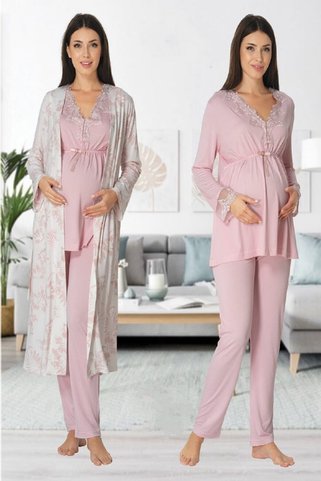 Effort Pijama Dvina Effortt Lohusa Sabahlıklı Pijama Takımı Pembe - 8094
