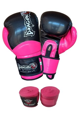 Dragondo Carbon Boks Eldiveni Muay Thai, Kick Boks Eldiveni Ve Bat 2000 Bandaj 2'li Set