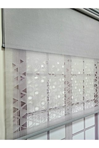 BBB Lazer Kesim Çift Mekanizmalı Tül Stor Perde Gri Mlt5005