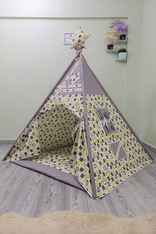 Henna Prime Henna Duck Sabitlenebilir Çocuk Oyun Çadırı Gri Sarı Kutular