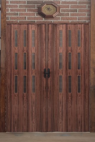 ERİKMANN Akordiyon Kapı 441 X 230 Cm Ceviz Camlı Çift Açılım Katlanır Kapı
