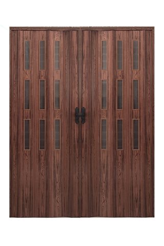 ERİKMANN Akordiyon Kapı 410 X 230 Cm Ceviz Camlı Çift Açılım Katlanır Kapı