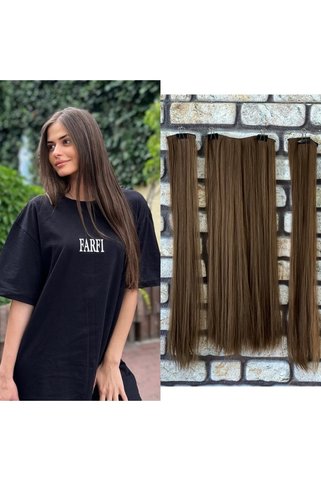 Fenomen Peruk Yarımay+2 Yan Kumral Renk Düz Çıt Çıt - 75 Cm