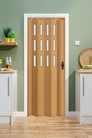 FARAN DEKORASYON 130 X 215 Meşe Renk Camlı Pvc Akordiyon Katlanır Kapı - Frnakmodel-94