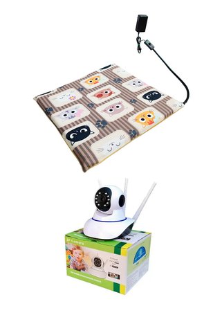 POWERTEC Evcil Hayvan Izleme Güvenlik Kamerası Ve Isıtıcılı Kedi Köpek Minderi Set 45cmx45cmx5cm