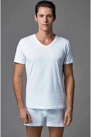 Eros Büyük Beden 2'li Paket, %100 Pamuklu, Kısa Kollu, V Yaka, Erkek Penye T-shirt Fanila