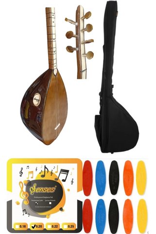 şenses müzik market 40 Tekne Ithal Kapak Klavyeli Pro Uzun Sap Bağlama - Petli Kılıf - Tel - Tezene 4'lü Set