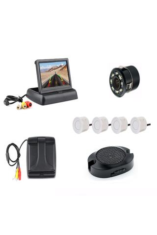 GPR AUTO PARTS 4.3' Açılır Kapanır Kameralı Park Sensörü Komple +4 Adet Sensör Beyaz