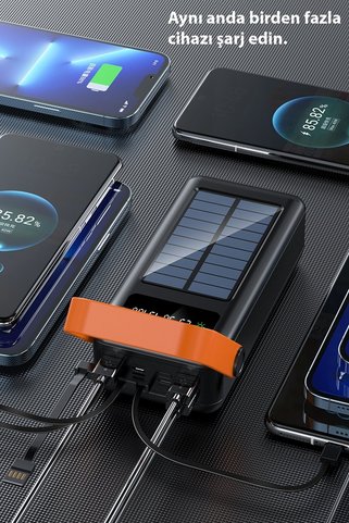 teknosepetim 30 binMah. Kendinden Kablolu Güneş Enerjili Solar Type-c Çıkışlı Led Ekranlı Powerbank