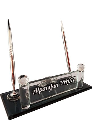 MERTKRİSTAL Kristal Masa Isimliği Kalemli Ofis Hediyesi M119slv