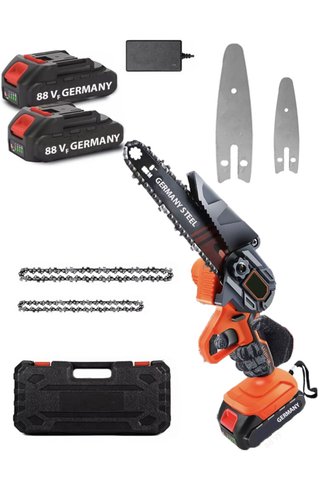 Germany Steel 88 Vf 10-15 Cm Uzun Kısa Pala Ve Zincir 2x Akü Çantalı Şarjlı Dal Kesme Budama Testere Makine