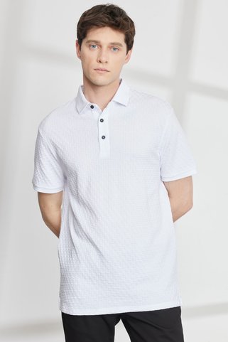 ALTINYILDIZ CLASSICS Erkek Beyaz Slim Fit Dar Kesim Bisiklet Yaka Jakarlı Kısa Kollu Tişört
