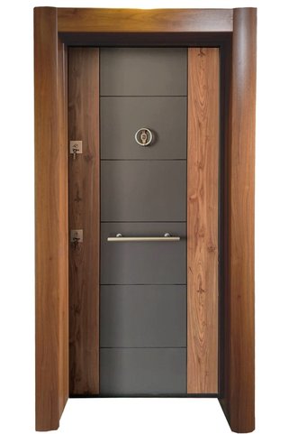 tezwood ahşap kapı sanayi Çelik Kapı Modelleri Model Tırnaklı Sistem Çelik Kapı, Ahşap Kaplamalı Antrasit Düz Sağ