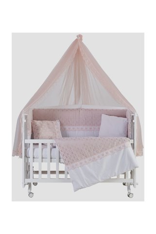 G&G baby Beşik Uyku Seti Dream Pembe Lüks 60*120 Cm Cibinlik Ve Metal Askı Dahil