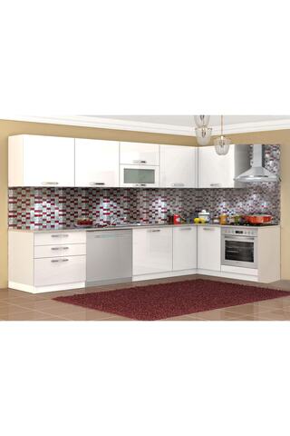 Kenyap Vegas Ankastre L Mutfak HİGH GLOSS 425 cm Mod-1 Beyaz Tezgah Hariç