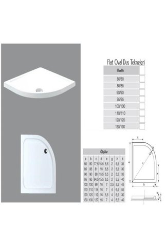 TEKNO DUŞ DUŞAKABİN TEKNE VE KÜVET SİSTEMLERİ Oval Flat Duş Teknesi H :5 Cm
