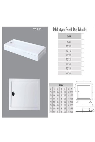 TEKNO DUŞ DUŞAKABİN TEKNE VE KÜVET SİSTEMLERİ Dikdörtgen Panelli Duş Teknesi 90 X 140 H:15-16cm