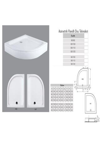 TEKNO DUŞ DUŞAKABİN TEKNE VE KÜVET SİSTEMLERİ Asimetrik Oval Panelli Duş Teknesi H:15-16 Cm