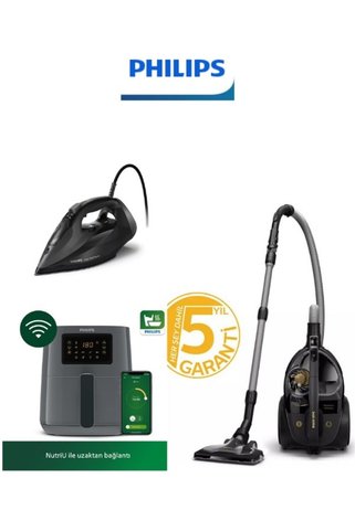 Philips Çeyiz Seti ( XB9125/07 Toz Torbasız Süpürge, Dst7511/80 Buharlı Ütü, Hd9255/60 Airfryer )