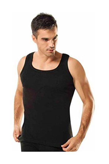 Tutku 12 Pieces Classic Strappy Men's Athlete Black Strappy Tank Top