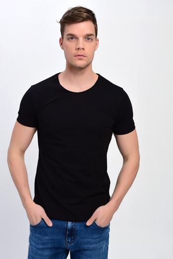 DYNAMO Men's Black Plus Size Crew Neck Lycra Basic T-shirt