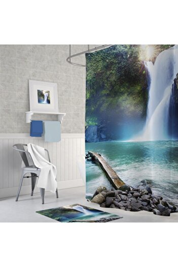 Zethome Banyo Perdesi 1x180x200 Tek Kanat Duş Perdesi Halka Hediyeli Duşakabin Perdesi Waterfall