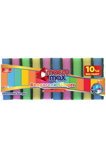 MACRO MAX Colorful Dish Sponge Mega Economic Pack of 10, Multi-Purpose Surface Sponge