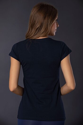 Siyah İnci Women's Navy Blue Cotton Lycra V-Neck Short Sleeve Undershirt