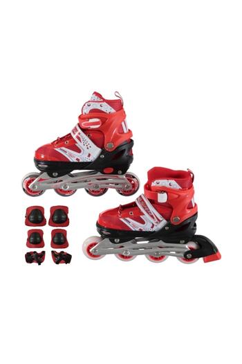 Star 31-34 Red Bag Illuminated Roller Skates with Extension + Knee Pad Elbow Pad and Apparatus Karatoys