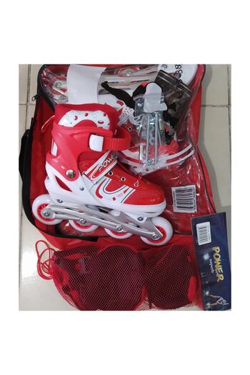 Star 31-34 Red Bag Illuminated Roller Skates with Extension + Knee Pad Elbow Pad and Apparatus Karatoys