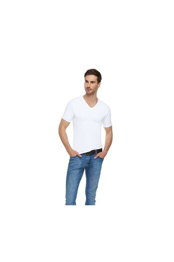 Tutku 2 Pack Elite V-Neck Cotton White Lycra Men's Undershirt Short Sleeve