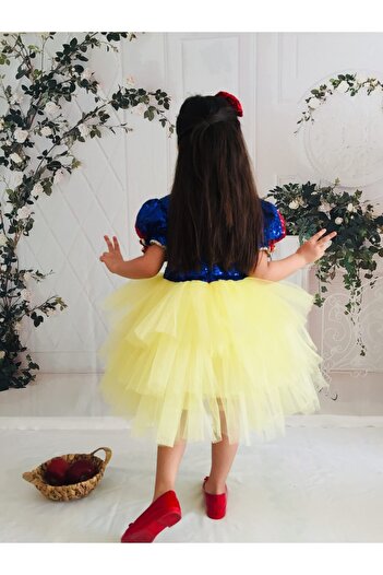 Mixie Girl's Yellow Cotton Princess Special Birthday Evening Dress
