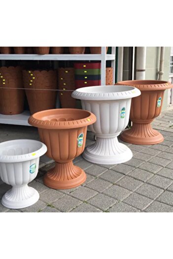 Ekodoğa Narcissus Cream Flower Pot - 35X43 Cm, 9.8 Lt, Brown, Footed Plastic Flower Pot Garden